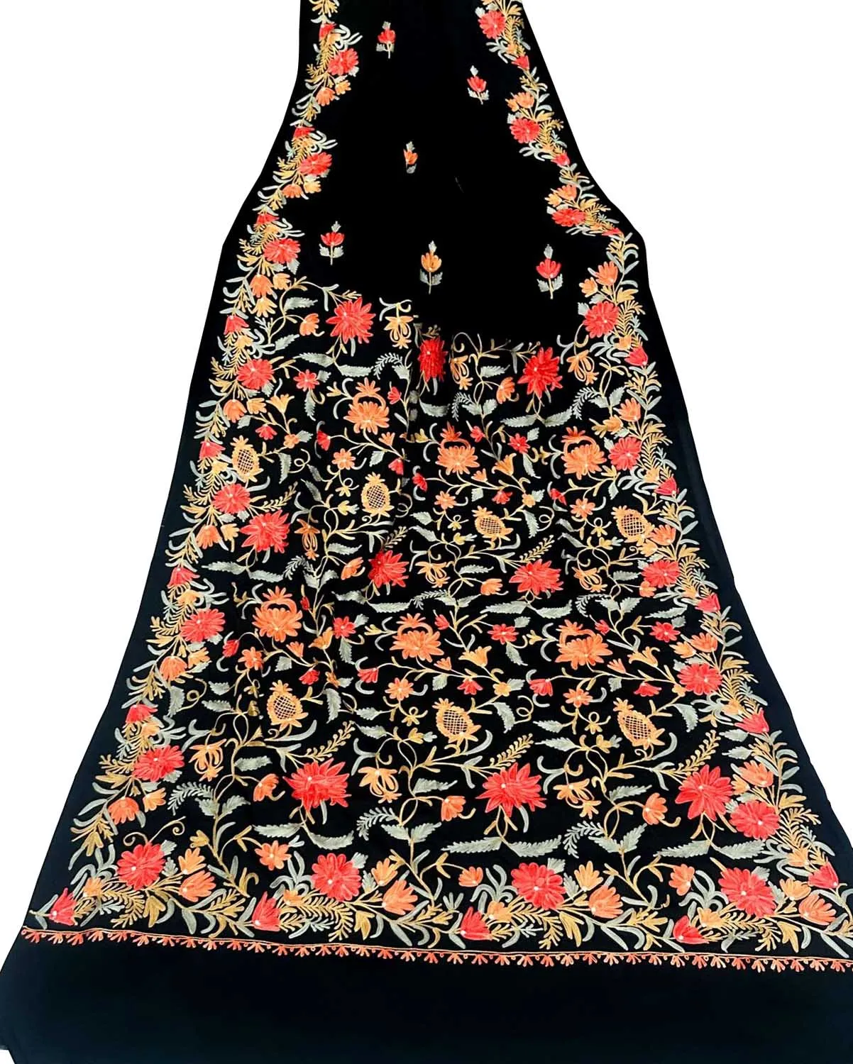 Black Kashmiri Aari Work Silk Saree