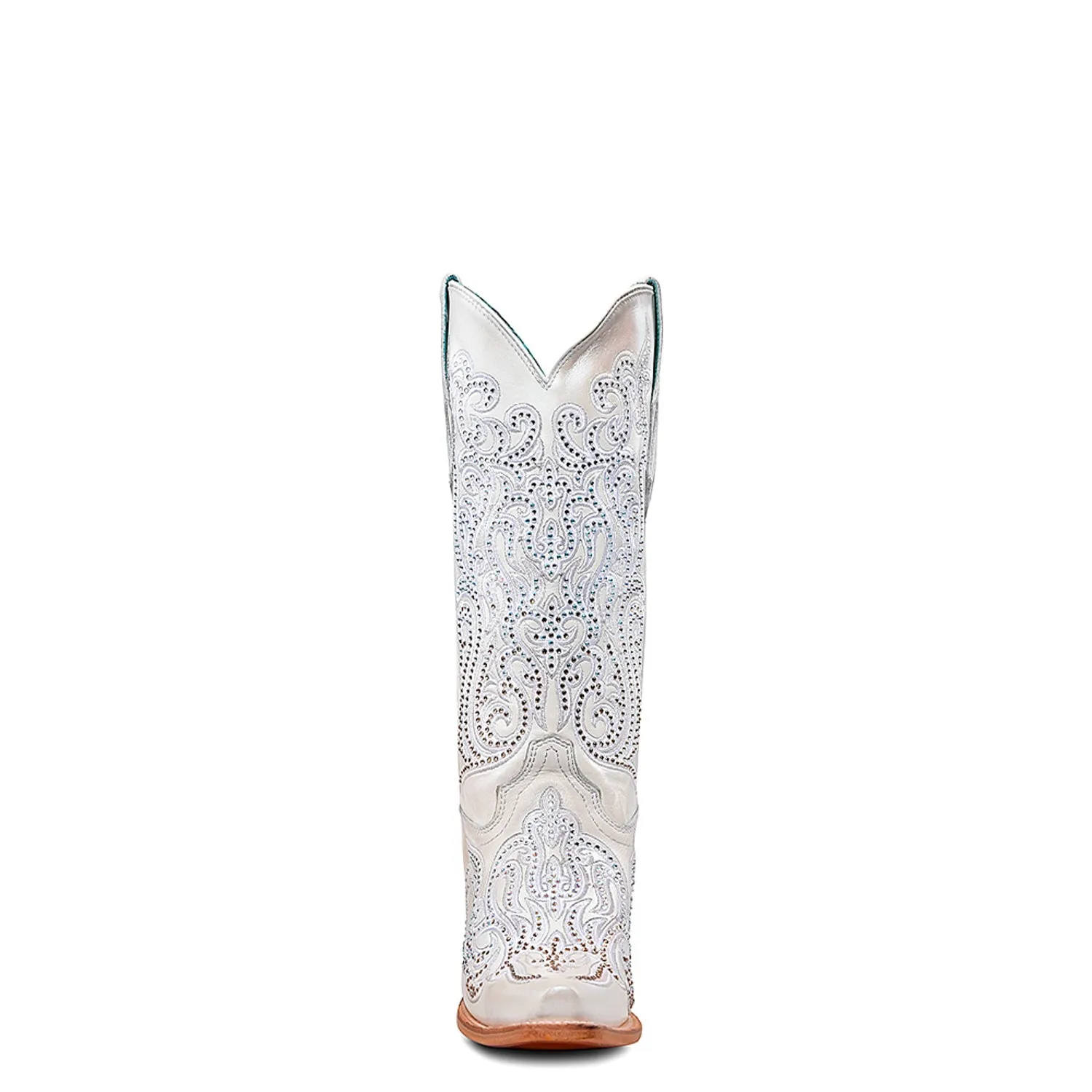 Corral Womens Tall Crystal Overlay Snip White Cowhide 13in Cowboy Boots
