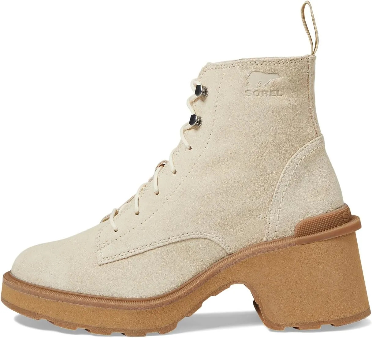 Hi-Line Heel Lace SOREL Boots in Bleached Ceramic/Caribou Buff