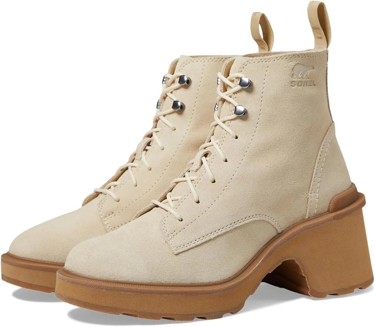 Hi-Line Heel Lace SOREL Boots in Bleached Ceramic/Caribou Buff